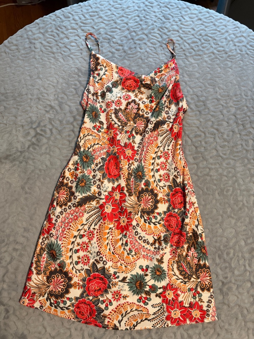 Urban Outfitters Red and Cream Floral Midi Slip Dress